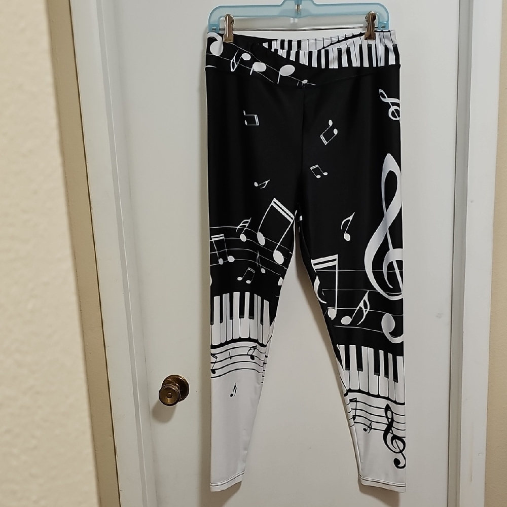 Black and White Leggings with Musical Design